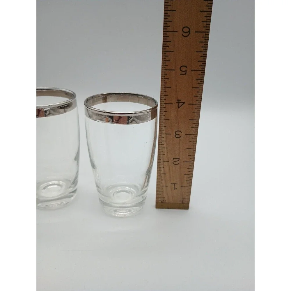 Set of 2 MCM Thick Silver Band Juice Glasses Heavy Base 5 Fluid Ounces